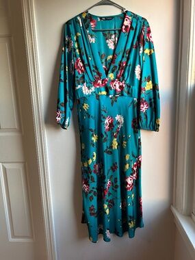 Zara Long Sleeve Deep-V Neck Floral Maxi Dress